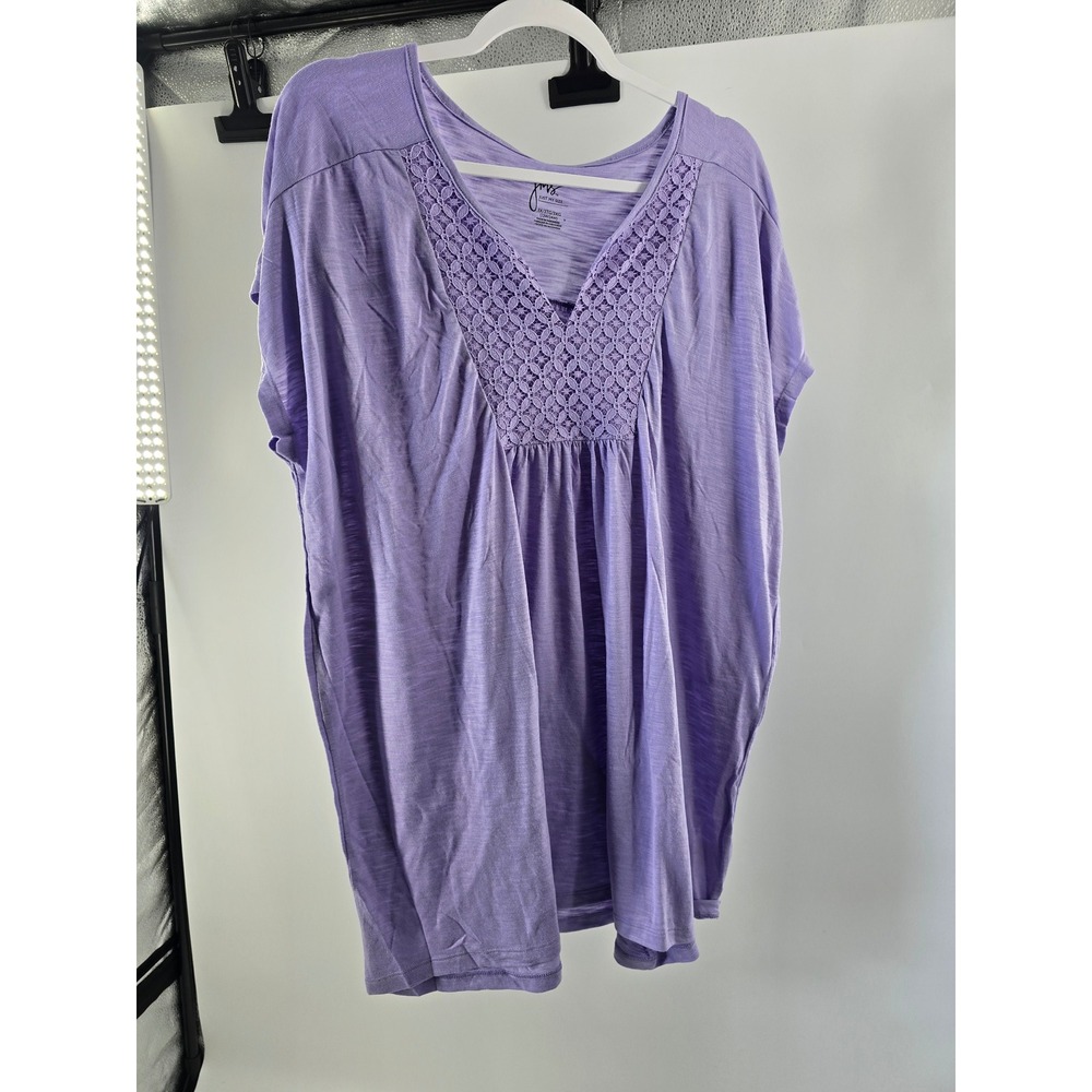 Just My Size Lavender Purple Crochet Lace V-Neck Blouse Top Plus Size 3X 22W 24W